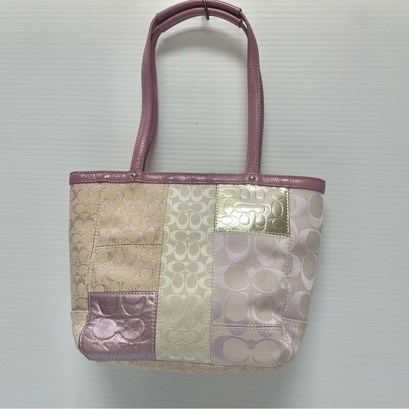 Coach Lavender and Cream Signature Patchwork Small Tote - Picture 4 of 10